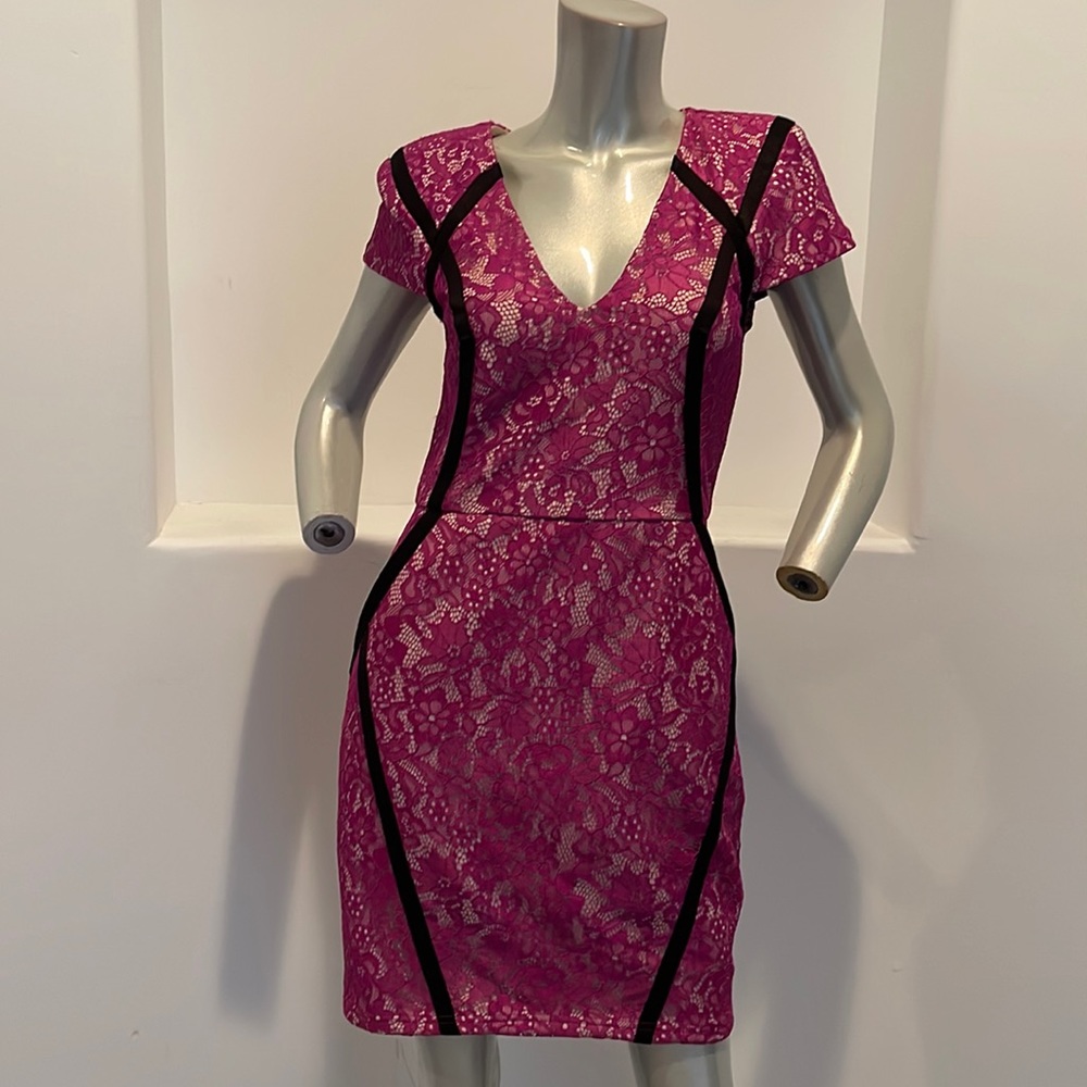 Lumier By Bariano Breaking Hearts Sheath Lace Dress Berry Size M BNWT